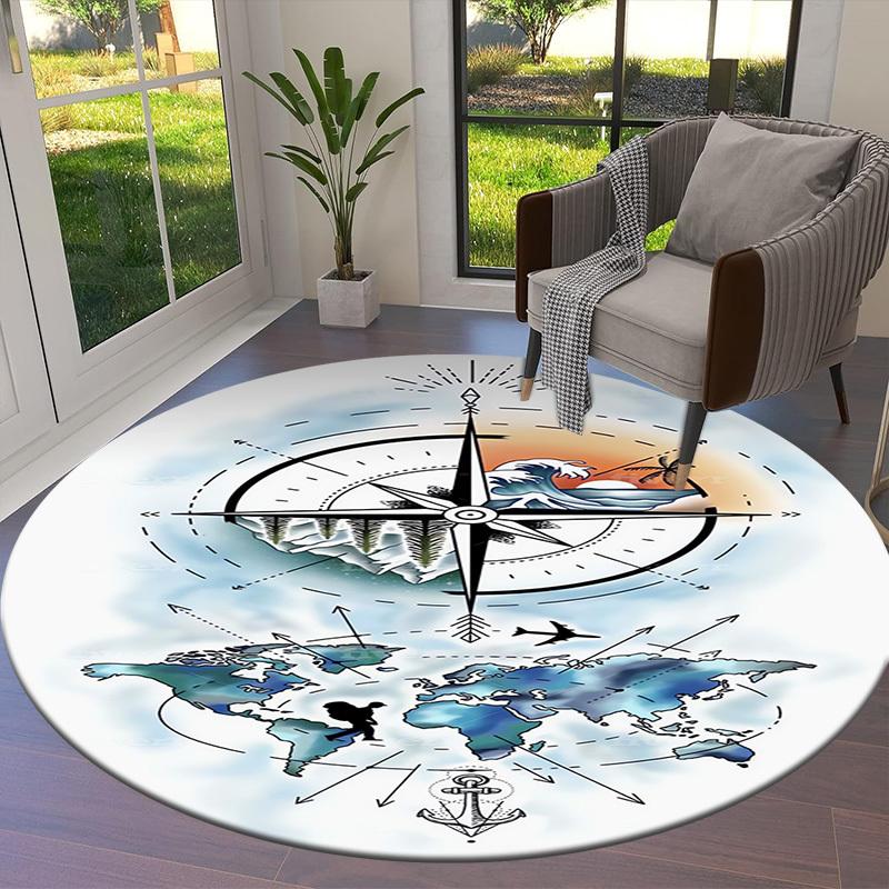 1pc Travel Compass Round carpet, Perfect for Decorating Chairs, Living Rooms, Or Bedrooms, for Living Room.008
