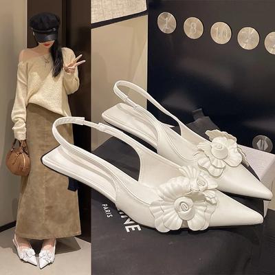 Мода 2025 Летняя Мода Высокие Каблуки Цветок Сексуальные Остроносые Женские Повседневные Уличные Туфли Милые Белые Сандалии