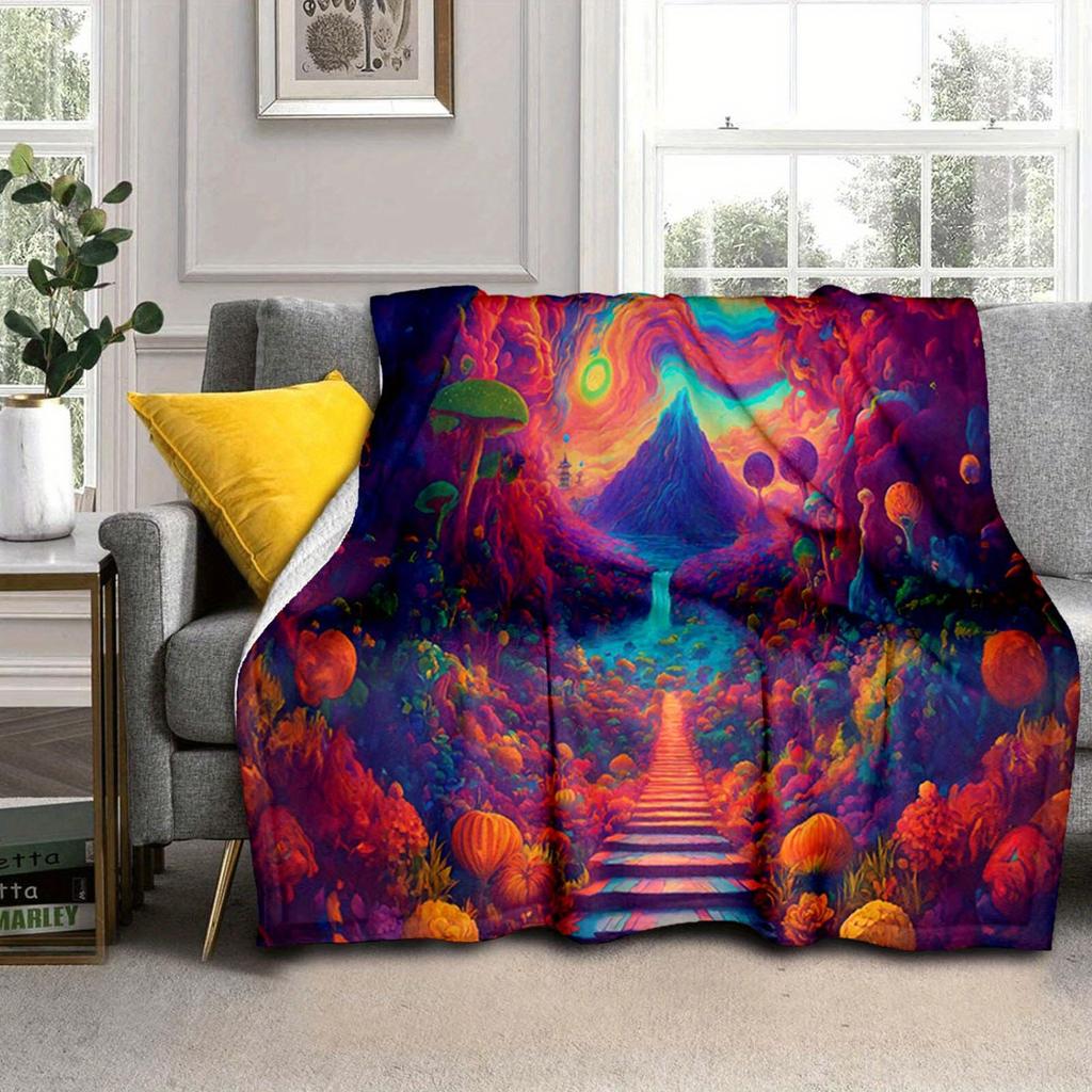 1pc Fantasy Landscape Printed Blanket,Soft And Comfortable Blanket, Travel Sofa Bed, Office Home Decor, Birthday Gift Blanket, Boys, Girls