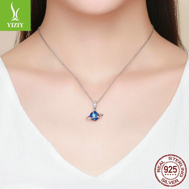 Yinziyun Korean Fashion Blue Planet 925 Silver Beaded Bracelet Pendant SCC933