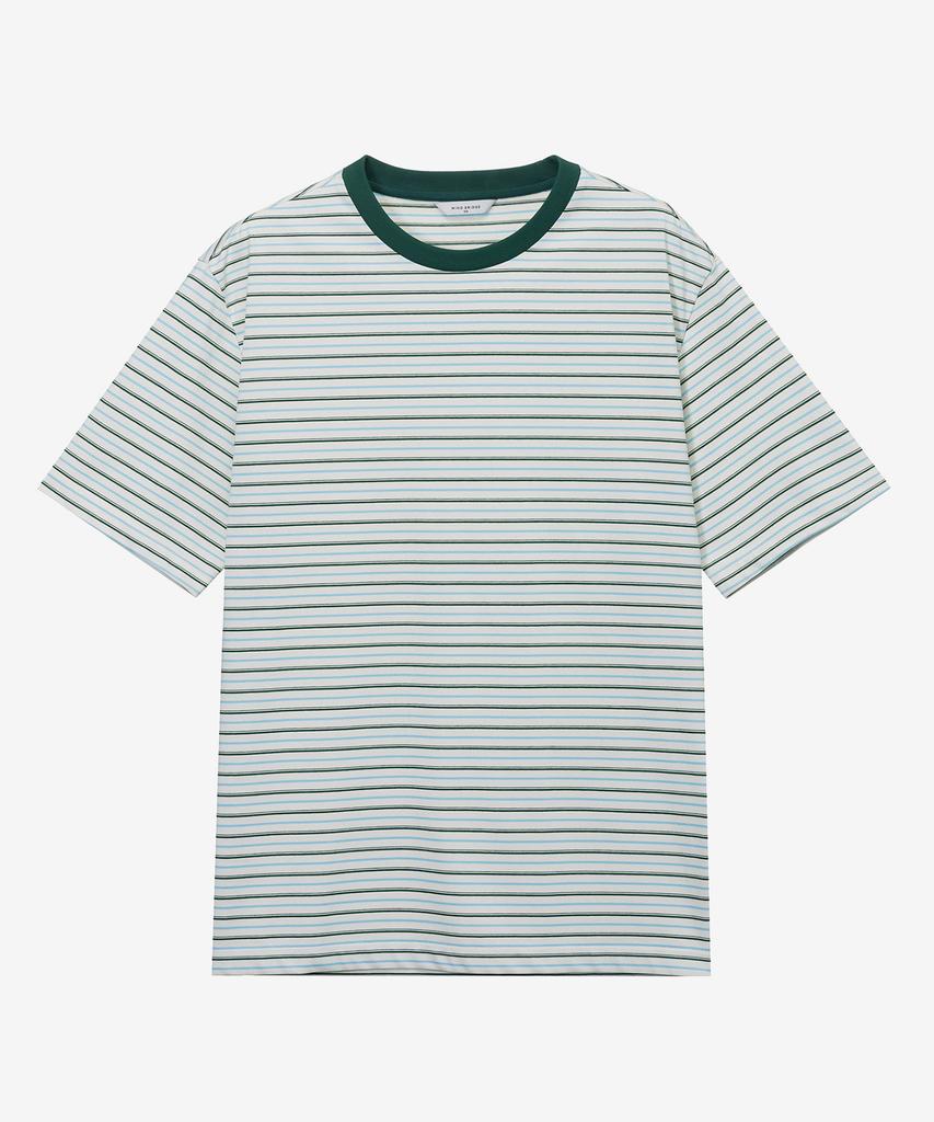 MINDBRIDGE Green Multi-Stripe Semi-Oversized Short-Sleeve T-Shirt