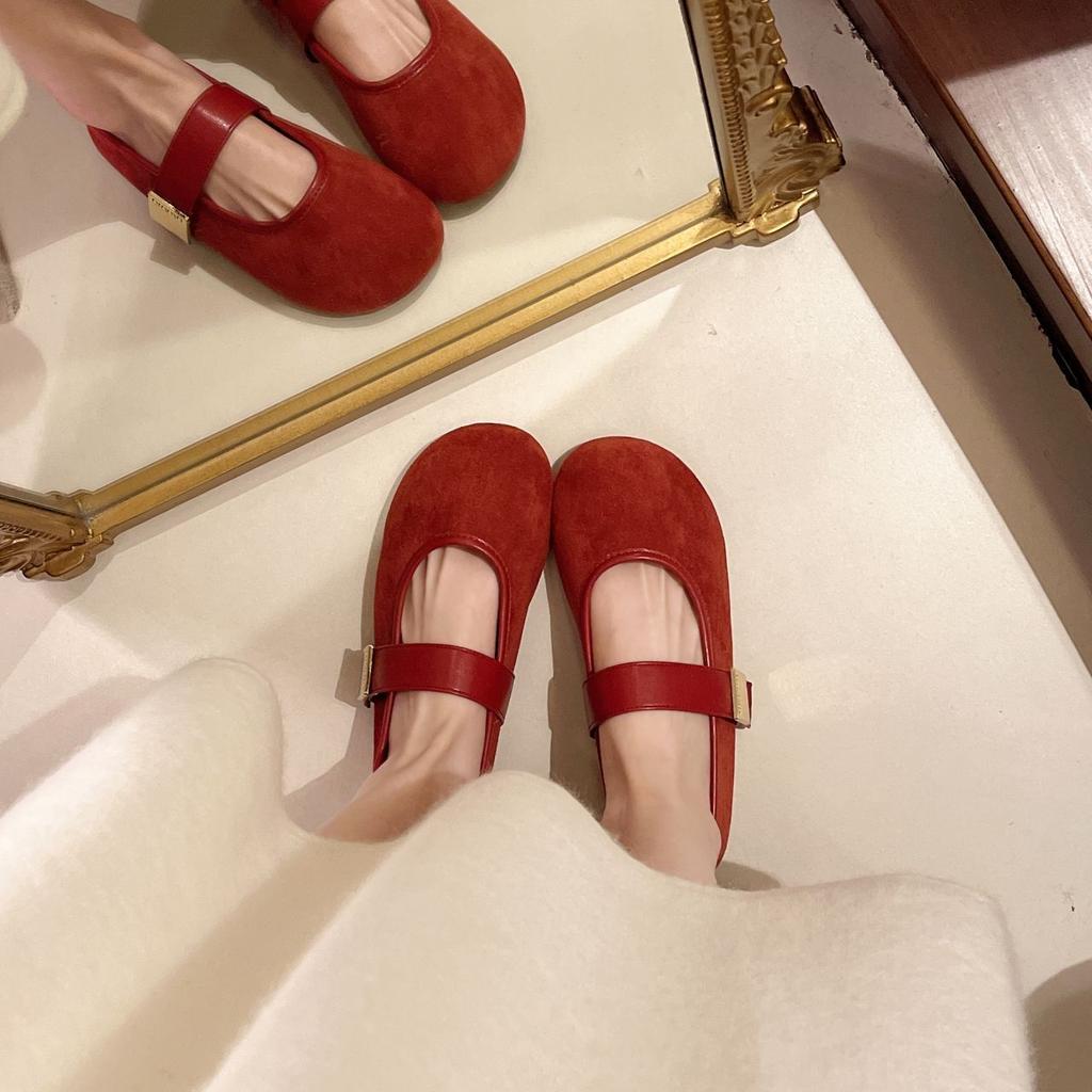 One Word Retro Soft Sole Round Head Mary Jane Shoes 2025 Spring and Summer New Shallow Mouth Single Shoes Flat Internet Celebrity Women Single Shoes