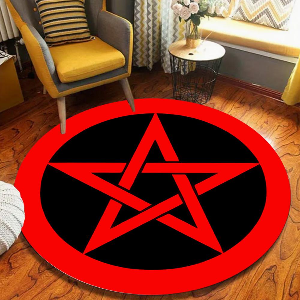 Mysterious Flame Pentagram Carpet Vintage Floral Pattern Mat Gothic Area Rug for Living Room Bedroom Home Decoration Carpet