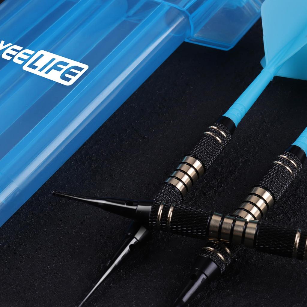 CyeeLife Darts Plastic Tips Professional Soft Tip Darts Set 18g with Suitcase and 30 Extra Dart Tips for Electronic Dartboard - (Black) (Blue)