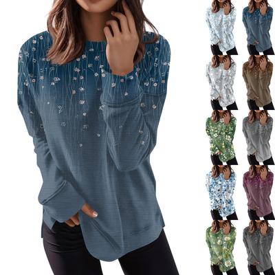 Женские топы с круглым вырезом, хлопковая женская повседневная модная пуловер с длинным рукавом и круглым вырезом с принтом, блузка
