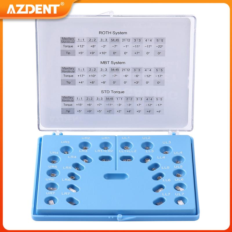 AZDENT Dental Orthodontic Brackets Self-Ligating Braces Inserted Crimpable Movable Hooks Auxiliary Hole Buccal Tube 28pcs/Box