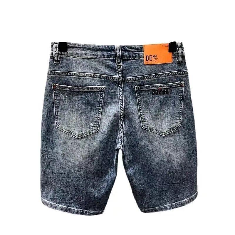 Модные универсальные свободные прямые джинсовые шорты с обратной стороны, повседневные мужские шорты