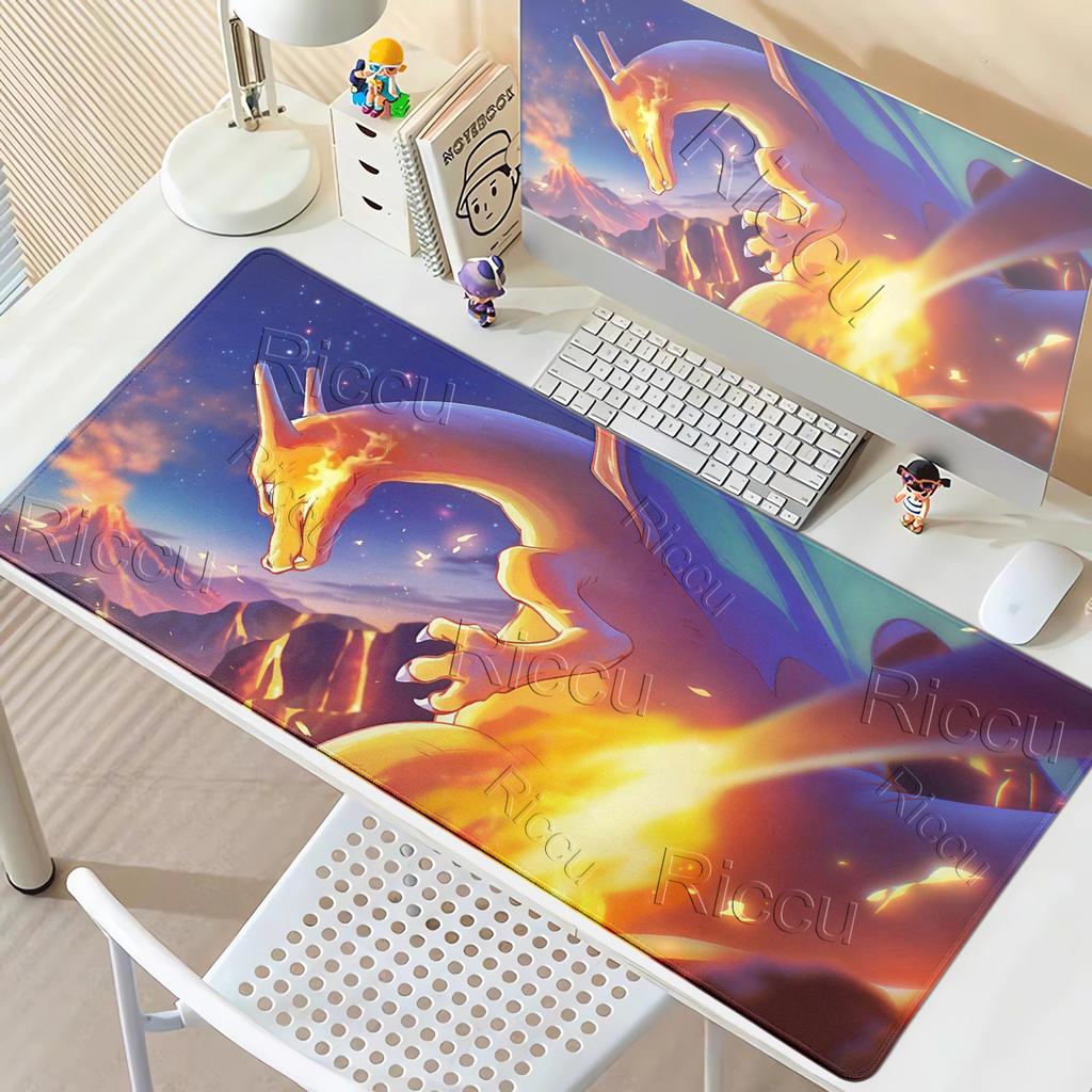 Mouse Pad Anime Offices Accessories Large Carpet Gamer Computer Mechanical Keyboard Rugs P-Pokemons Charizard Pattern Desk Mat