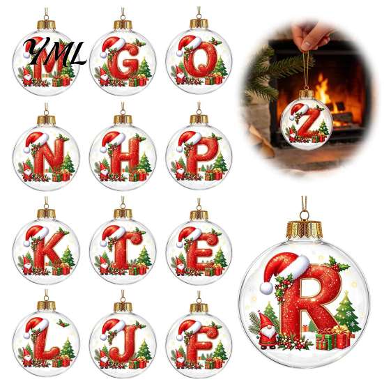 Festive Party Decor Accessories 26?Letter Acrylic Christmas Ball Ornament, 3D Crystal Style Alphabet Winter Holiday Supplies Hanging Pendant,