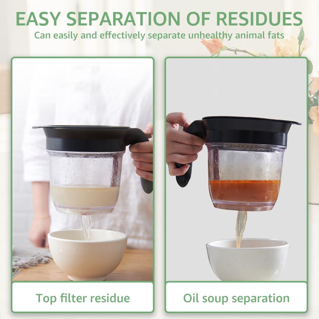 Fat Separator, 4 Cup 1L Fat Separator Jug Gravy Separator and Strainer with Bottom Release, Gravy Jug Fat Separator Cup