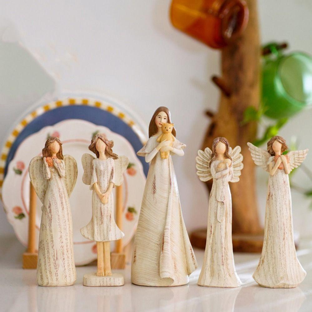 Handmade Angel Figure Statue Resin Modern Art Crafts Vintage Angel Sculpture Model Entrance