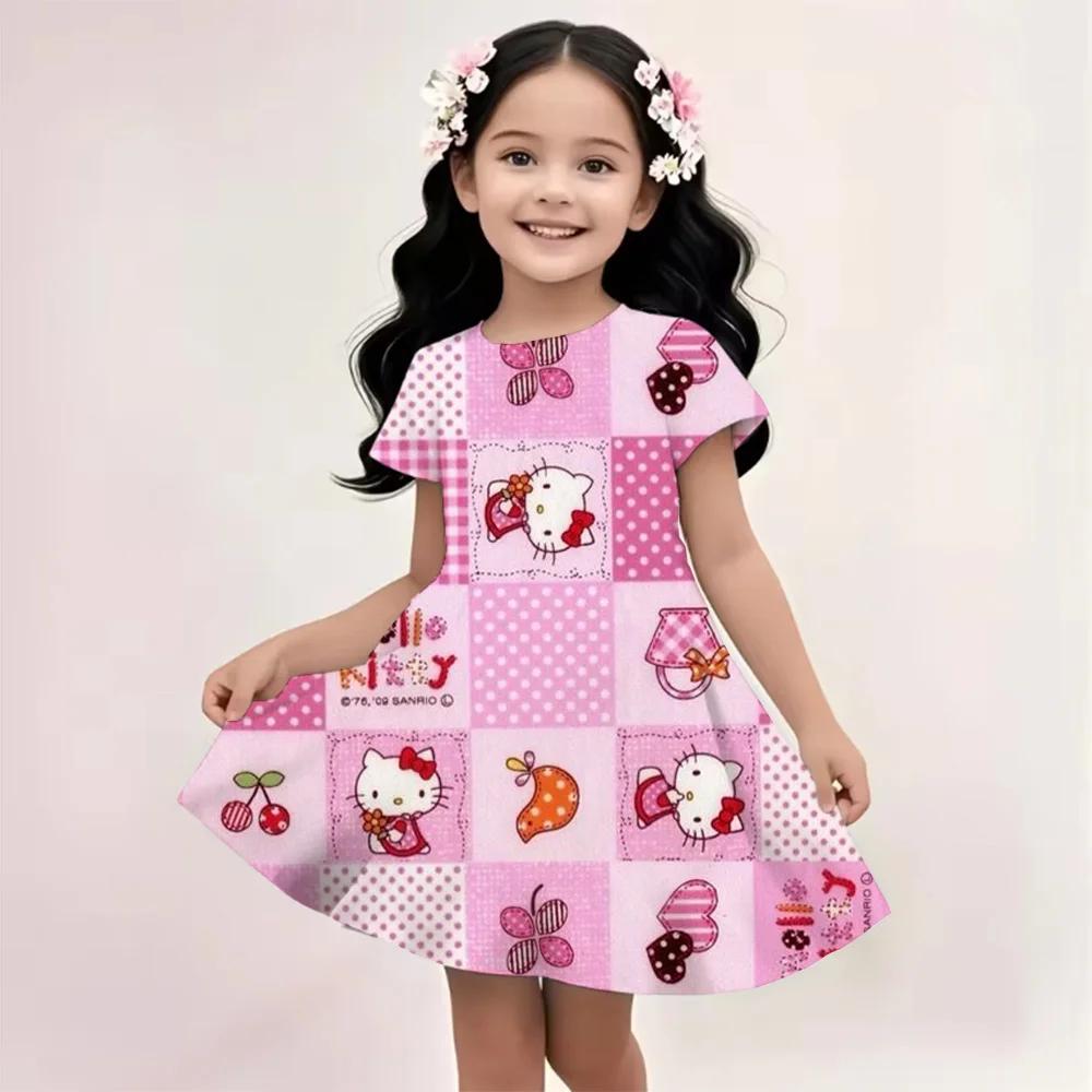 Sanrio Новое летнее платье для девочек Hello Kitty с 3D-печатью Модное мультяшное милое принцессы Детская одежда Юбка Вечеринка Мальчики Китти Кот