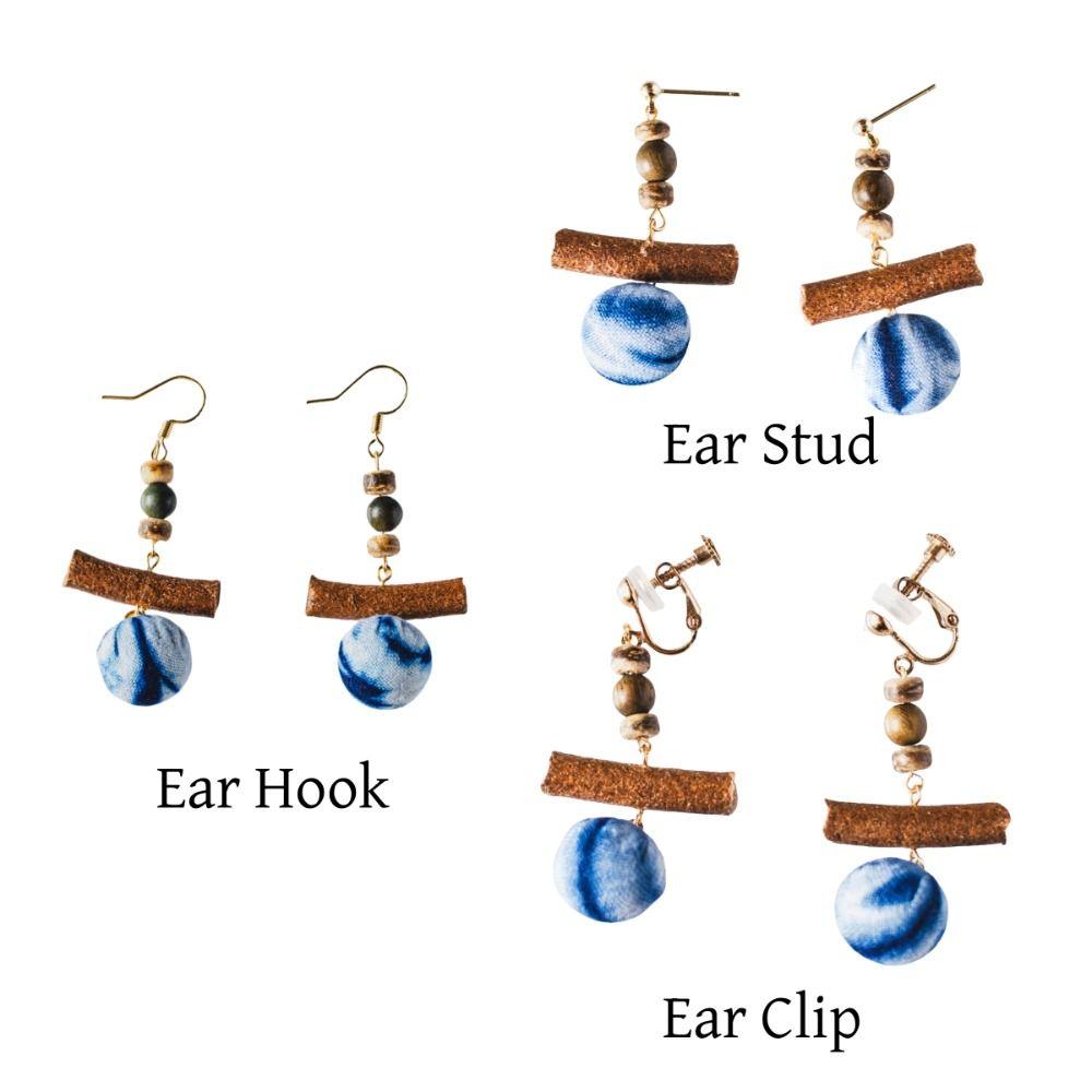 Textured Wood Beads Earring Drop Chinese Vintage Eardrop Unique Tie-Dye Earrings  Women