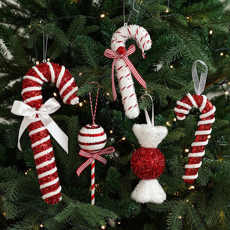 Рождественская елка, конфетные украшения, праздничные леденцы и украшения в виде леденцов, подвесные кулоны для новогодних домашних вечеринок