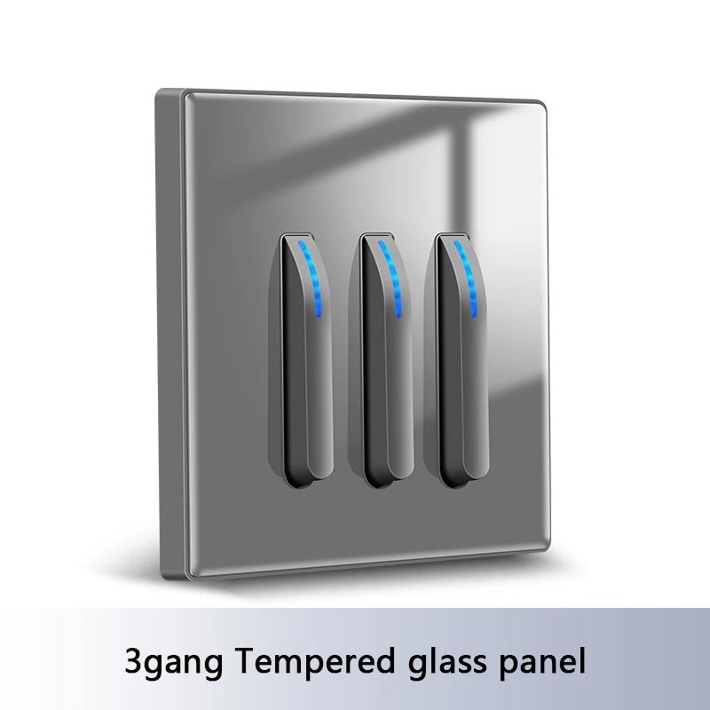 Wall Light Switch Panel Tempered Glass International Switch Self-reset 1/2/3/4 Gang 1/2 Way LED Indicator Piano Key Wall Panel