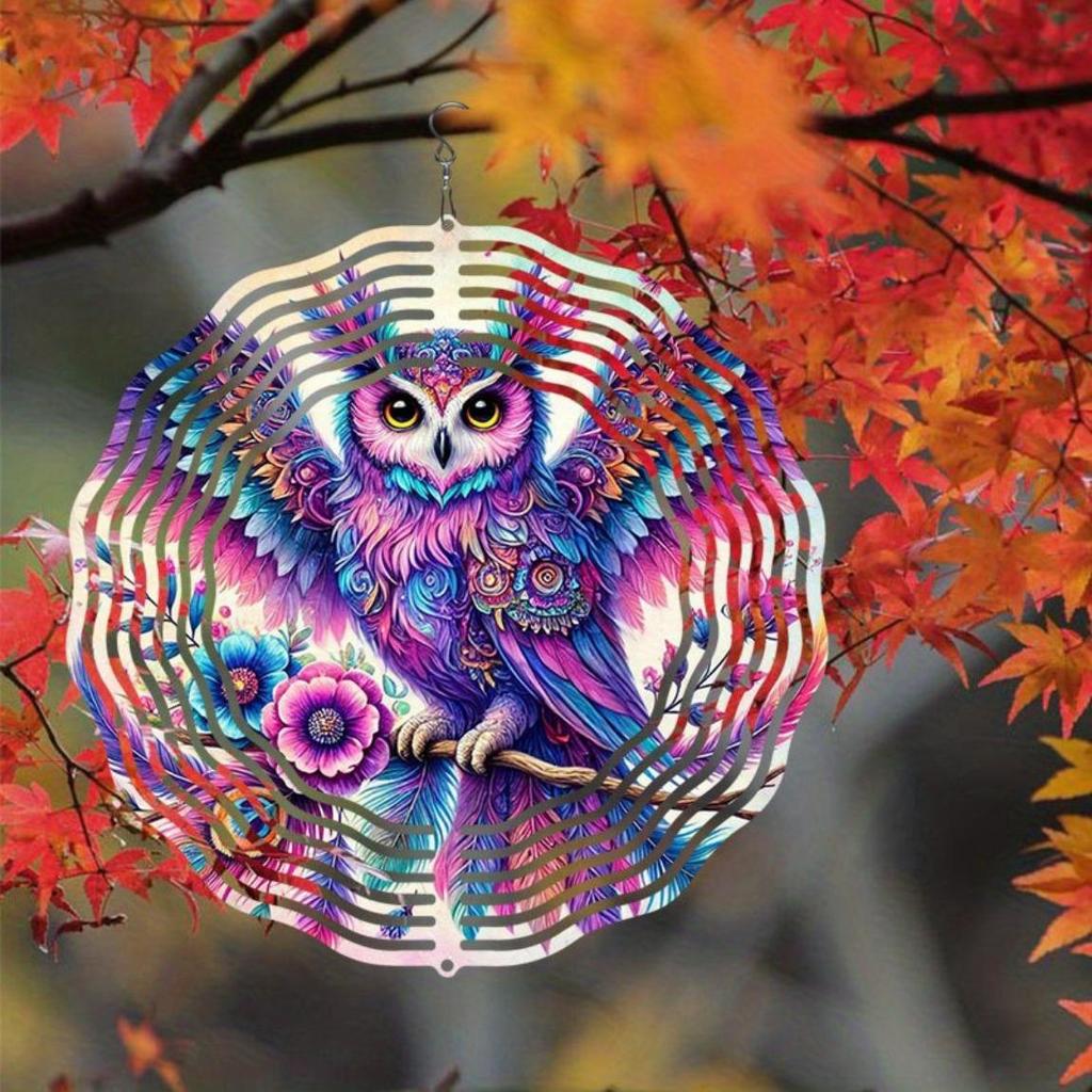 Металлический вращающийся колокольчик с совой и цветочным дизайном Красочный декор для сада на открытом воздухе Успокаивающий звук Не требует электричества Праздничный дом