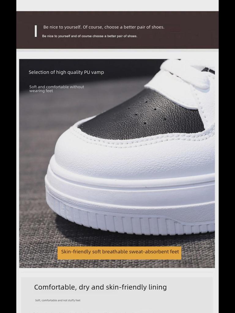 New Women's All-Match Korean Casual Round Toe White Flat Sports Shoes - Thick-Soled 2025