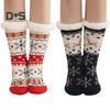 1 Pair Winter Floor Socks Thickened Fuzzy Plush Warmth Retention Christmas Elk Snowflake Print Leg Warmer Silicone Bottom Fall Winter Floor Socks