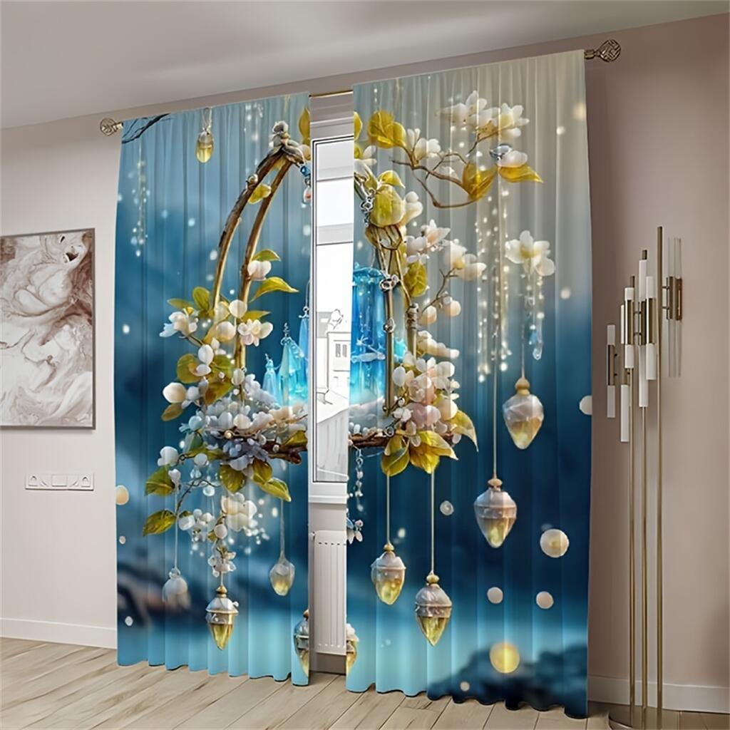 Шторы с принтом в виде розовой вишни Романтичные цветы 3D шторы Теплые декоративные шторы для комнаты девочки, комплект из двух штук