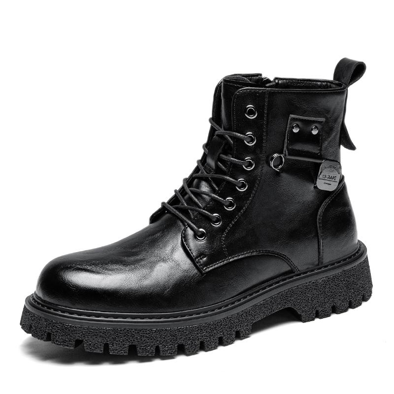 Качественные мужские ботинки с круглым носком, горячая распродажа, зимние повседневные кожаные уличные стильные ботильоны, модные британские нескользящие высокие ботинки