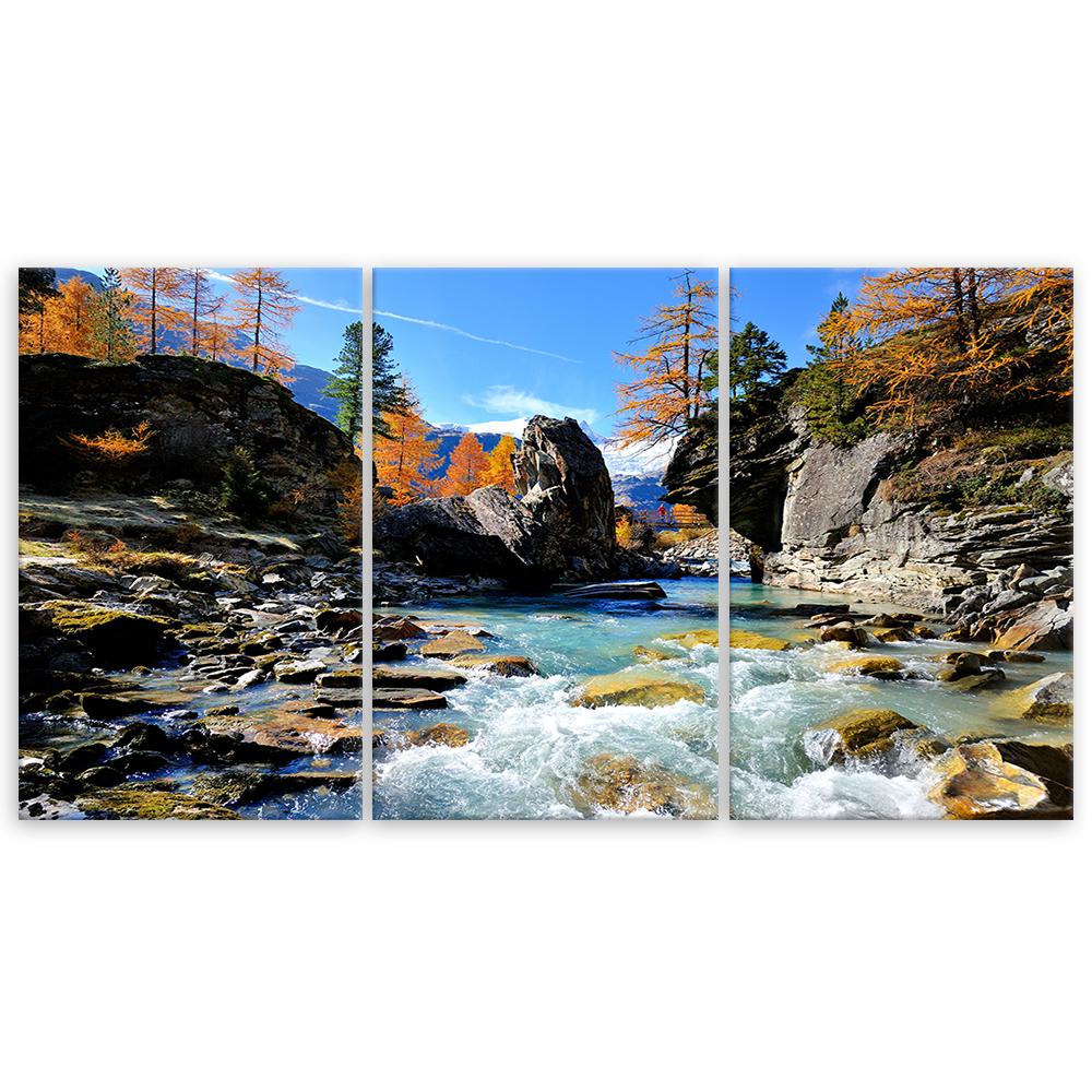 Three piece picture canvas print Mountains Waterfall Rocks