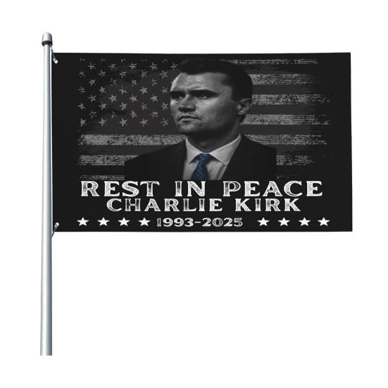 Флаг RIP Чарли Кирк Настоящий патриотический памятный флаг 3×5 футов Уличный двухсторонний баннер для декора сада, патио, балкона, забора