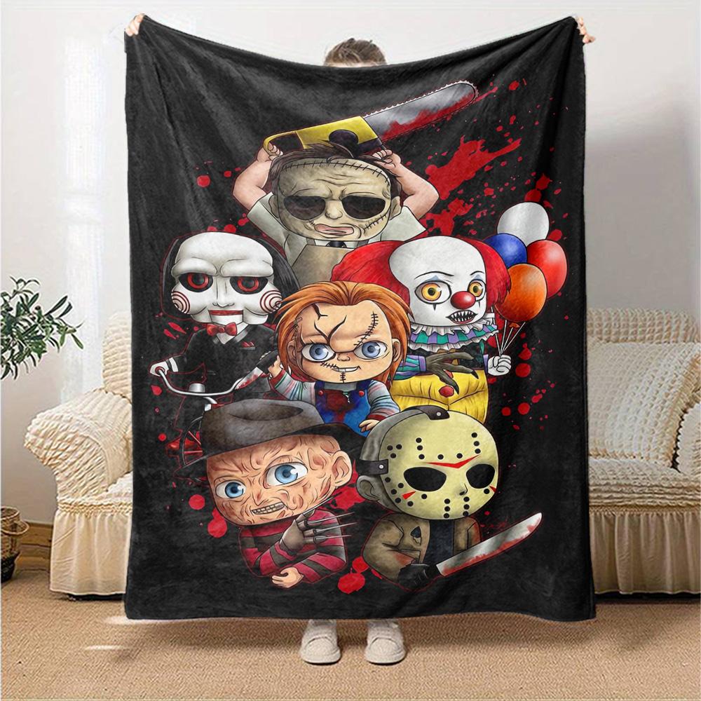 Horror Icons Collage Flannel Blanket Super Soft Warm Cozy Blanket For Sofa Bed Office Travel Allseason Home Decor Gift