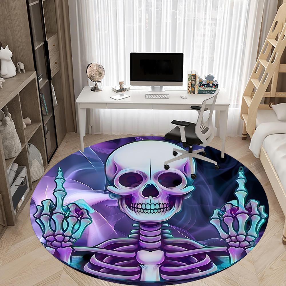 1pc SkeletoN Art Office Round Area Rug, Indoor Mat Suitable ForOffice, Under Office Chairs Bedroom Living Room Home Decor, Room Deco, n47