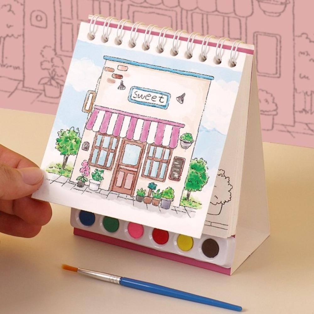 House Watercolor Painting Set DIY Painting Sketch Book Mini Painting Book Kids