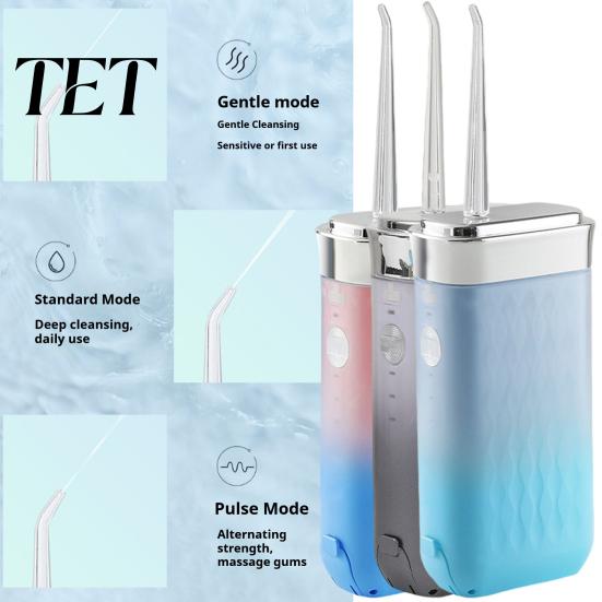 Gum Health Care Device Cordless Water Flosser, 3 Modes, 4 Jet Tips, 180ml Tank, Portable Tongue Cleaning Tool Dental Oral Irrigator, Retractable Teeth