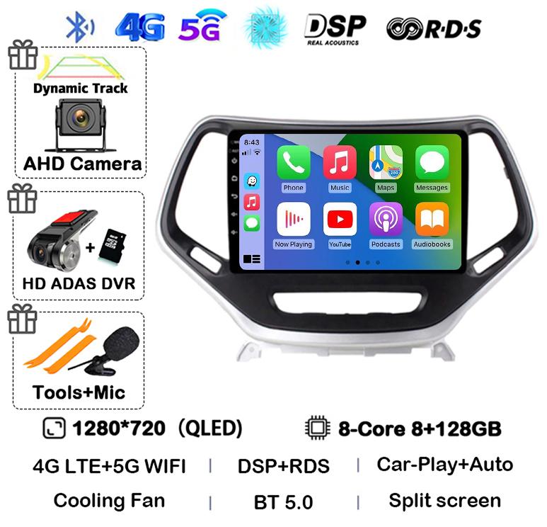 Android 14 Carplay Auto WIFI+4G для Jeep Cherokee 5 KL 2014 2015 2016 2017 2018 GPS автомобильный радиоприемник мультимедиа видеоплеер стерео