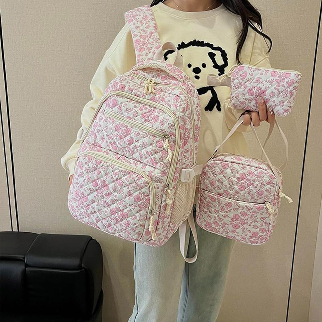 Backpack Cute Backpack Set 3 Floral Quilted Backpack With Small Crossbody Bag