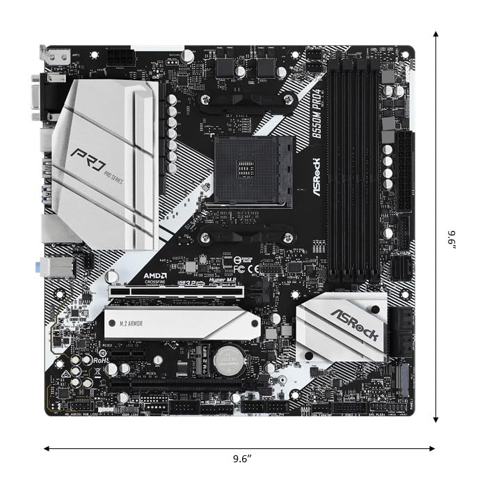 Материнская плата ASRock Micro ATX с B550, совместимая с процессорами AMD Ryzen серии 5000, от отечественного дистрибьютора, чипсет B550M Pro4, (Розетка АМ4) [Авторизованный