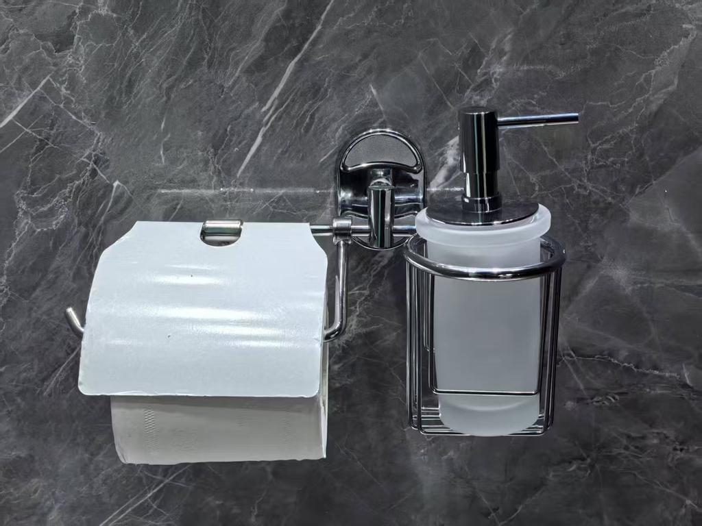 Modern Simple Style Bathroom 2-in-1 Toilet Paper Holder and Soap Dispenser Rack Factory Direct Sale