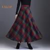 Женская шерстяная юбка с высокой талией и клетчатым принтом, юбка-трапеция, осень-зима, утолщенная юбка с большим подолом, повседневная одежда