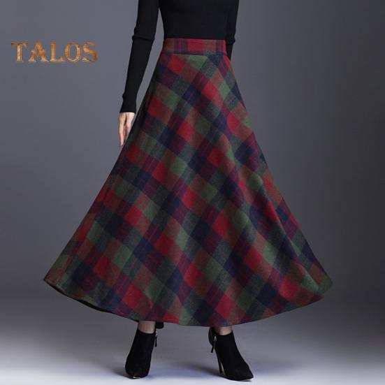 Женская шерстяная юбка с высокой талией и клетчатым принтом, юбка-трапеция, осень-зима, утолщенная юбка с большим подолом, повседневная одежда