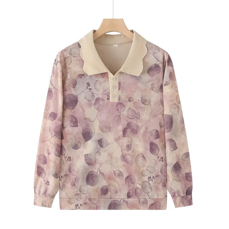 Мамина весенне-осенняя трикотажная рубашка с длинным рукавом нового стиля для женщин среднего и пожилого возраста, топ с принтом и лацканами, модная базовая рубашка