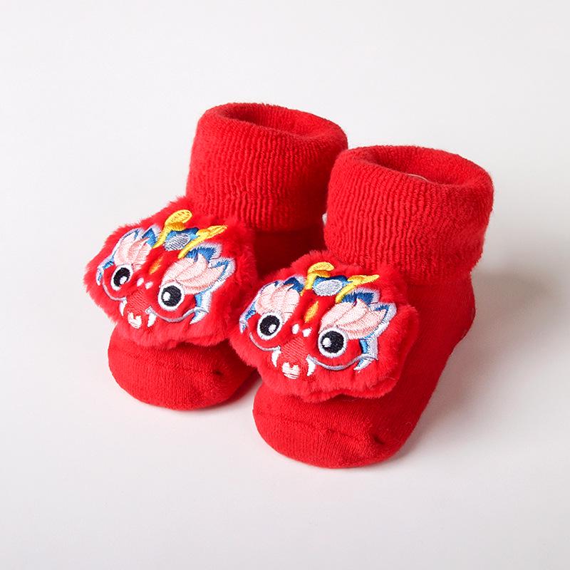 Зимние красные махровые носки средней длины для новорожденных