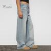 Широкие джинсы для женщин, эластичные джинсовые брюки с высокой талией и карманами, повседневные прямые джинсовые брюки
