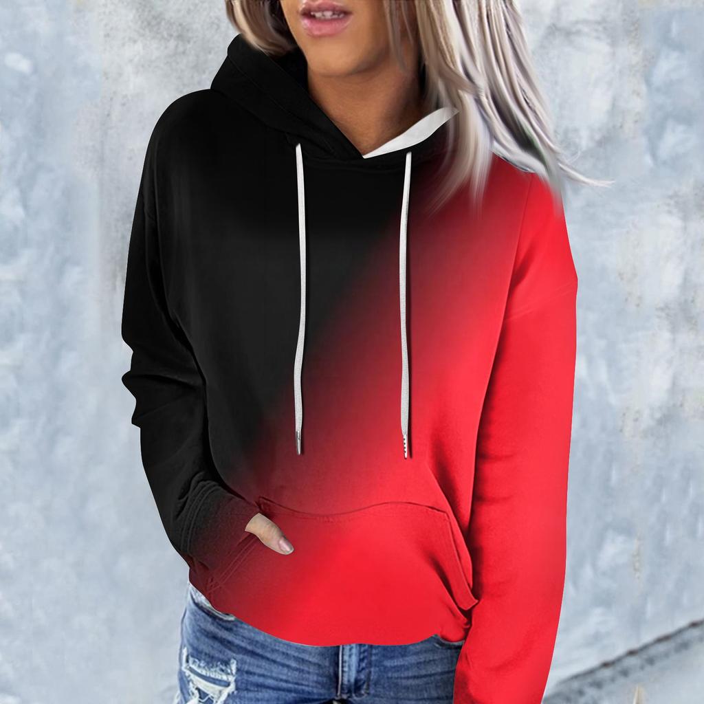 Женская модная повседневная толстовка с капюшоном и градиентным принтом с длинным рукавом