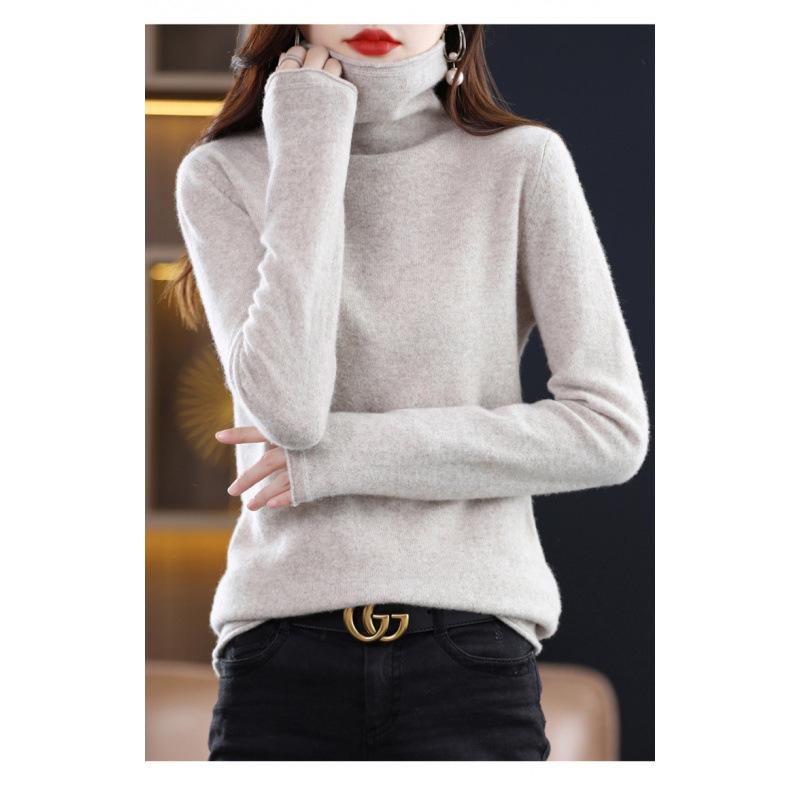 Women's High Neck Wool Sweater - 100% Pure Wool, Rolled Edge for Autumn/Winter - Versatile Cashmere Base Layer Knitwear.