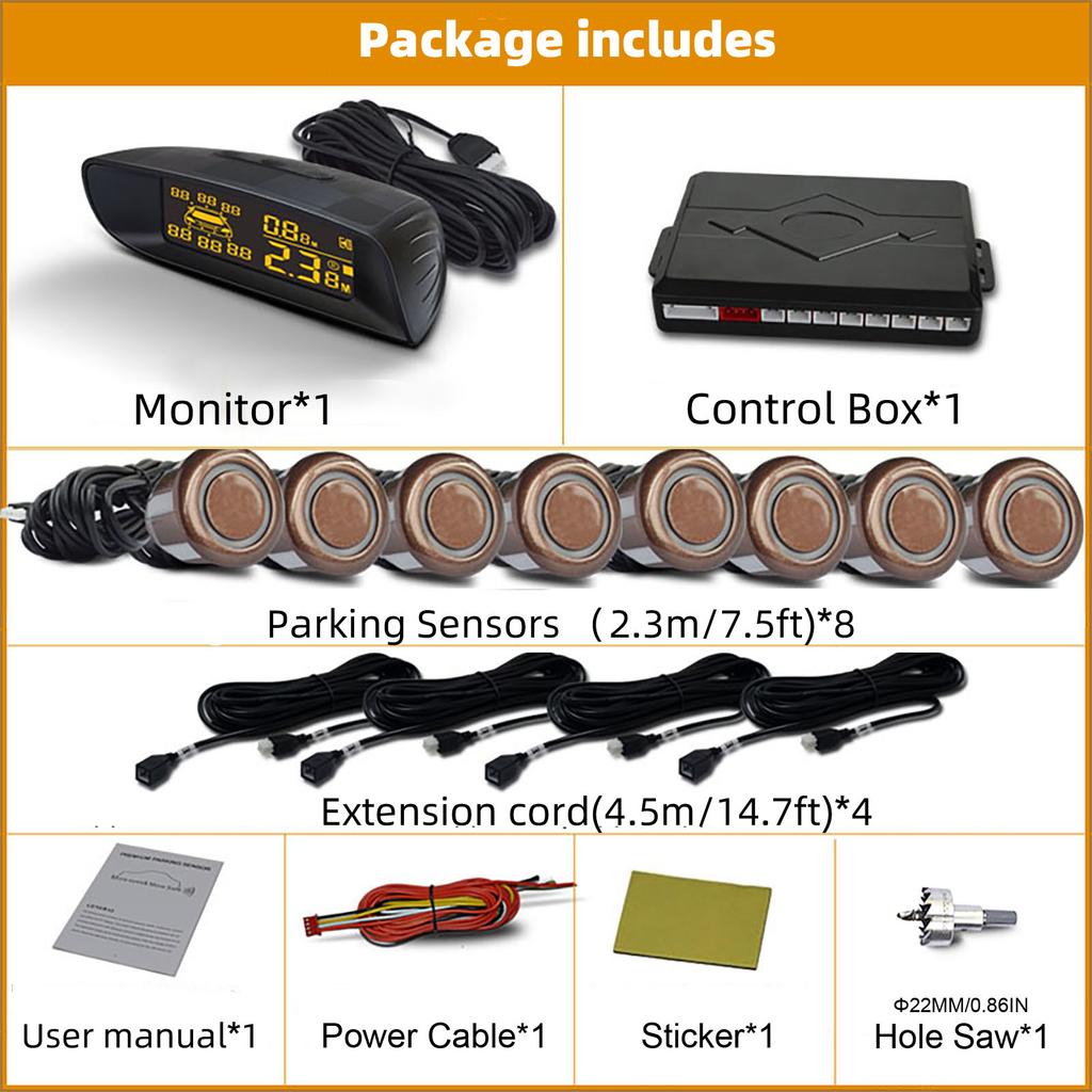 Vehicle Car 8 Parking Sensors System Reverse Backup Radar Front and Rear Assistant Kit Parktronic Auto Distance Detection Beep