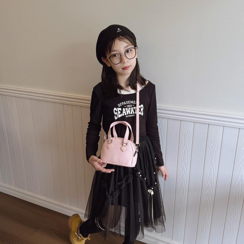 Solid Stylish Simple Color Unisex Shoulder Bag Shellshaped Childrens Handbag