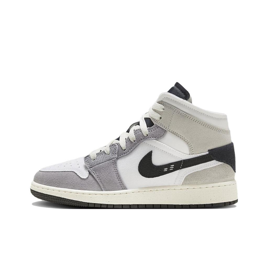 Air Jordan 1 Mid SE Craft GS Inside Out - Cement Grey Kids Sneakers Black White Tech-Grey FD9091-002