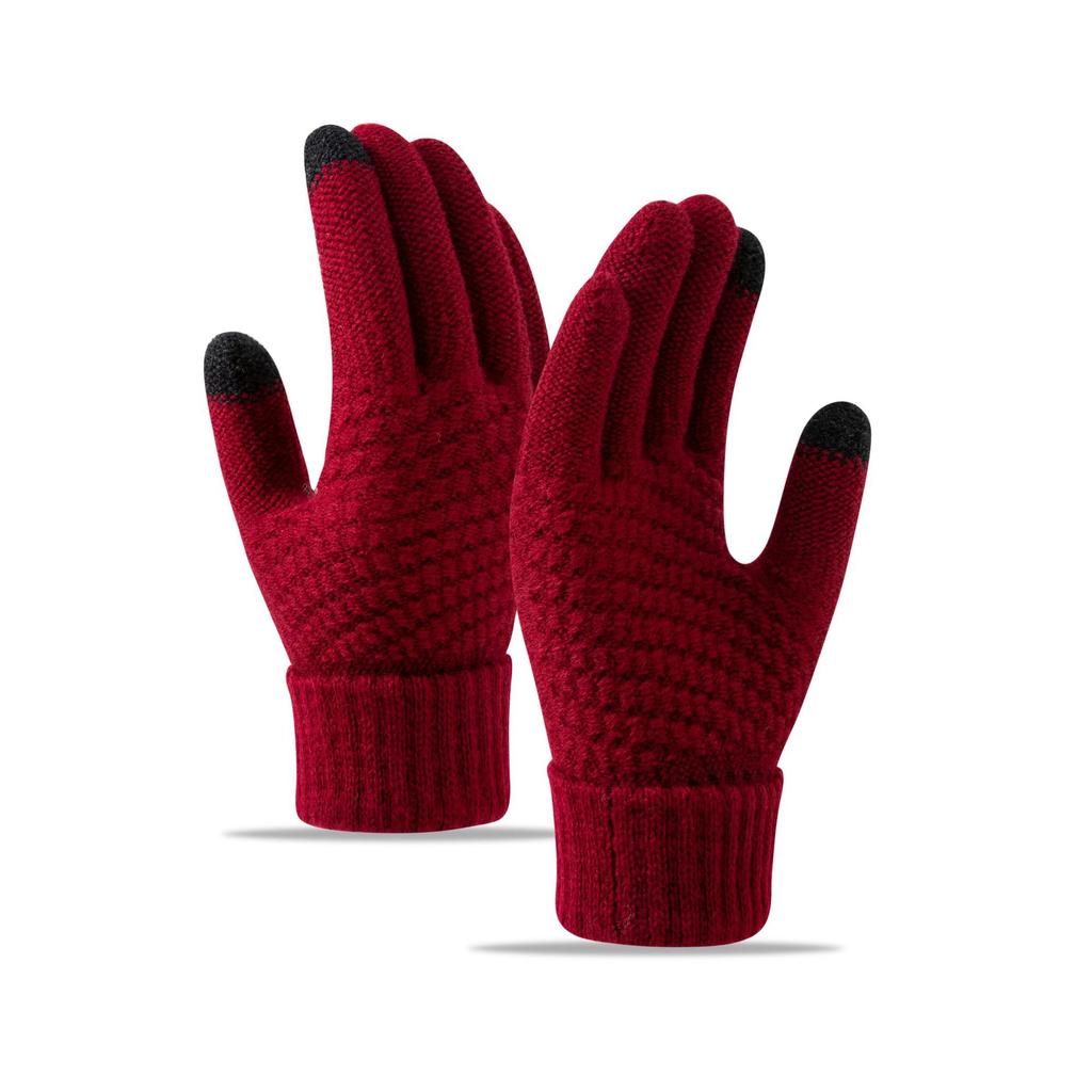 Touch Screen Gloves for Women Cute Winter Students Cycling Warm and Cold Resistant Korean with Thick Velvet Five Finger Knitted Gloves