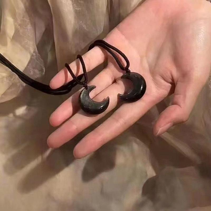 Китайский стиль ретро плетеная веревка ожерелье луна кулон ожерелье для женщин винтажные ювелирные изделия