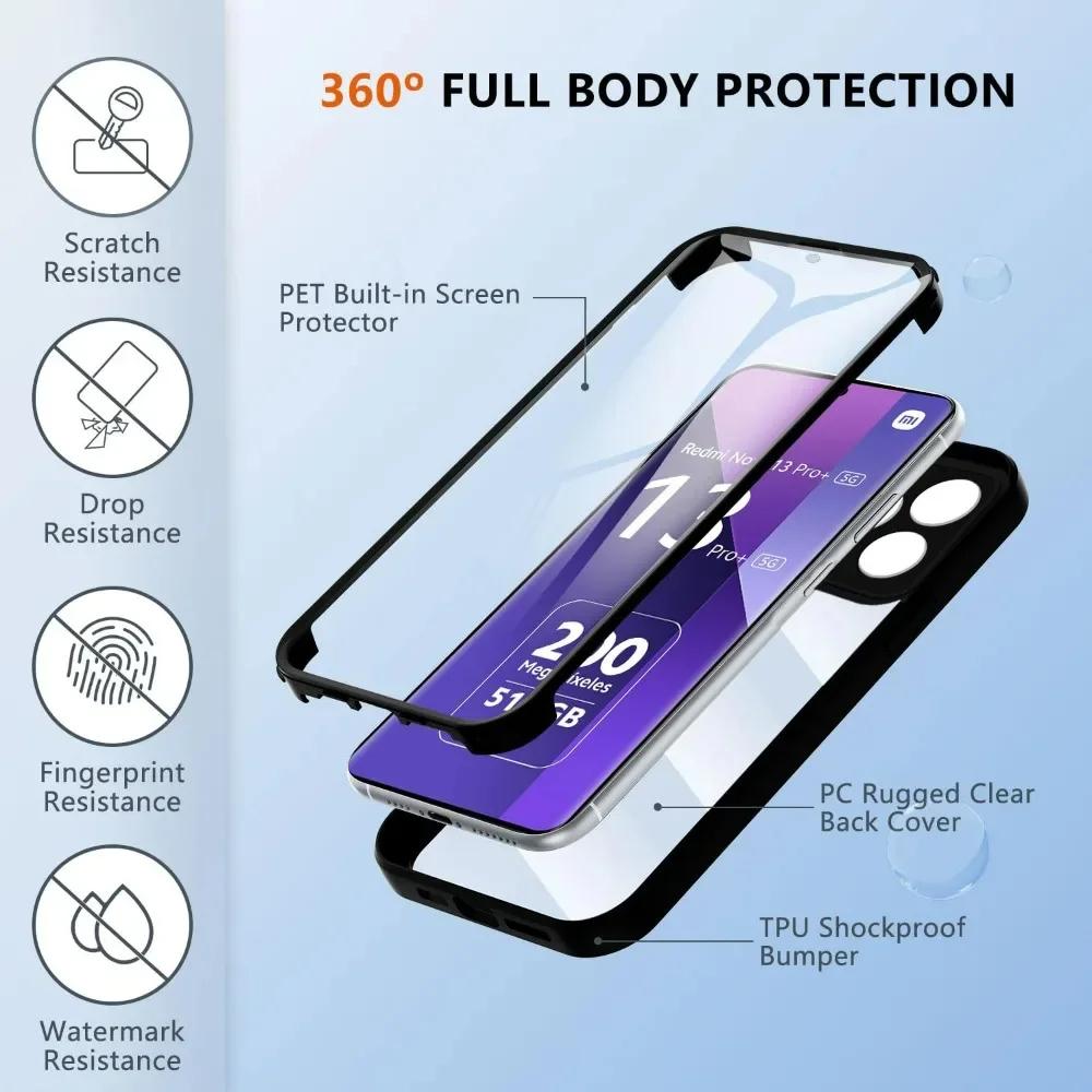 Для Redmi Note 13 14 Pro Plus 360 Защитная пленка для экрана на все тело Прозрачный чехол для Redmi Note 13 14 Pro Ударопрочная крышка для телефона