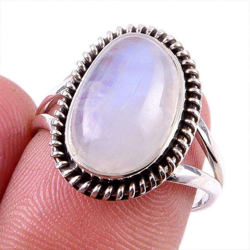 Natural Rainbow Moonstone Gemstone 925 Solid Sterling Silver Ring Size 7 B5p17