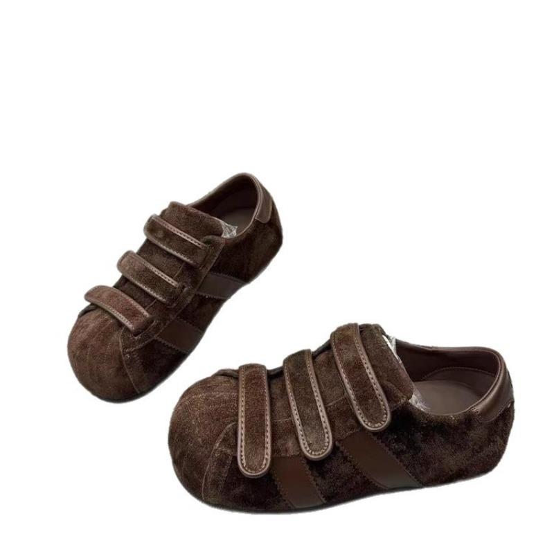 Женские новые модные ретро универсальные повседневные спортивные туфли на плоской подошве с матовой большой головкой на липучке осень