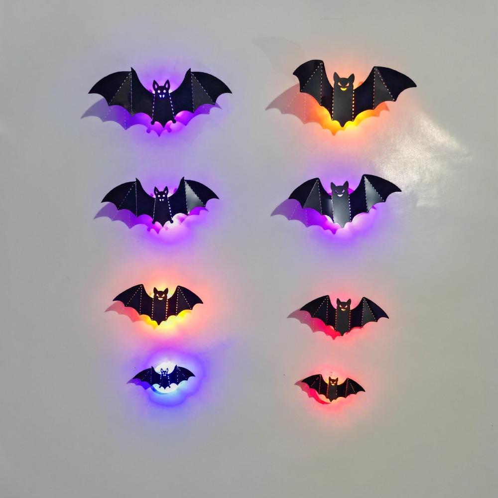 8Pcs PET Material LED Bat Light Stereoscopic Bat Night Light For DIY Party Decorations